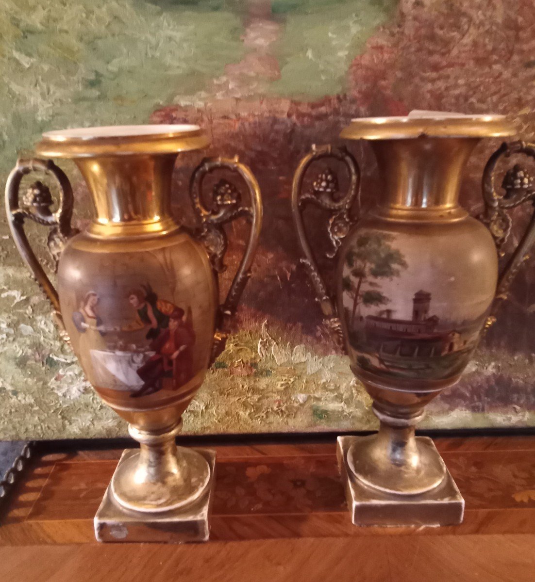 Paire De Vases Porcelaine De Paris XIX ème -photo-2