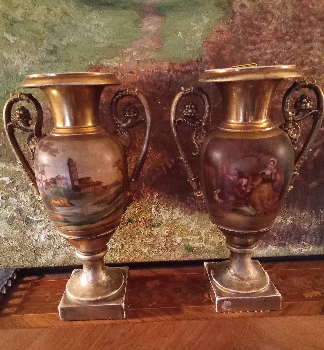 Paire De Vases Porcelaine De Paris XIX ème 