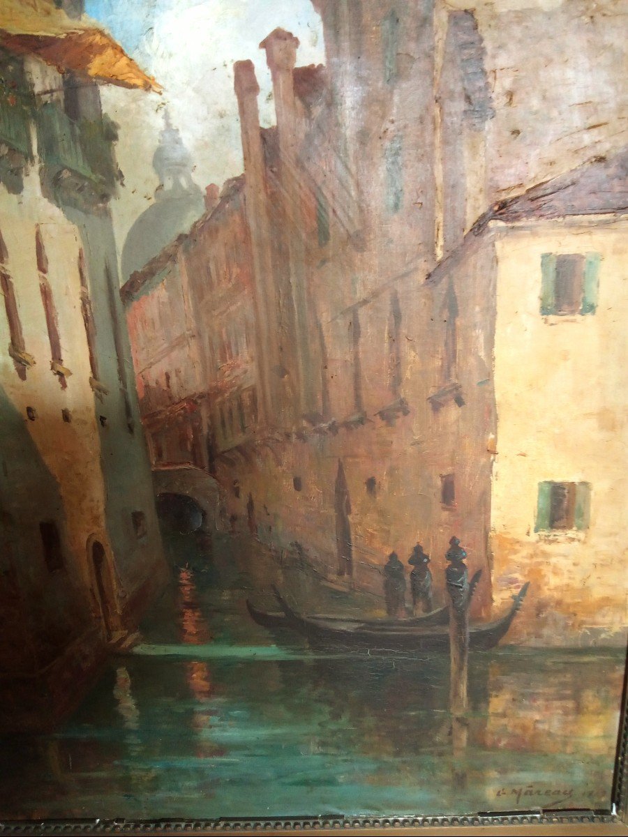 Grand Tableau '' vue de Venise''  ,  signé  G  Mareau   circa 1910 -photo-2