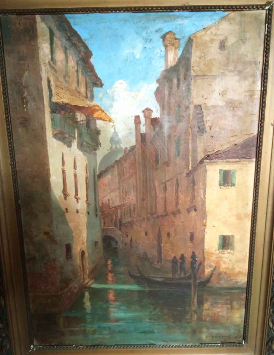 Grand Tableau '' vue de Venise''  ,  signé  G  Mareau   circa 1910 