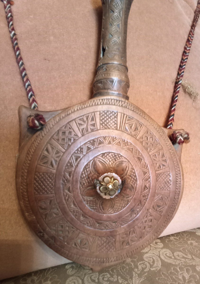 Poire à Poudre En Bois Monoxyle Pour Fusil / Pistolet . Algérie Circa 1840-photo-4