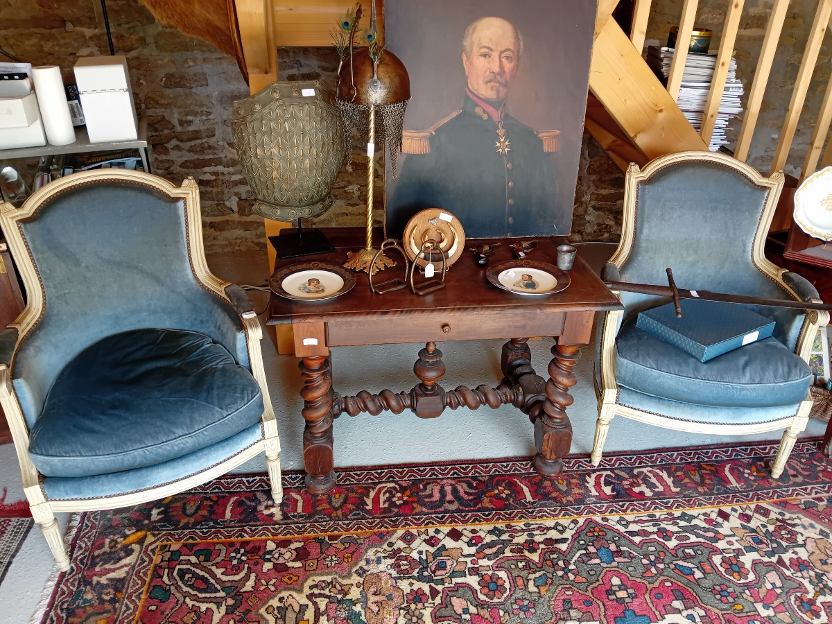 Pair Of Antique Bergères à La Reine , Louis XVI Style .-photo-6
