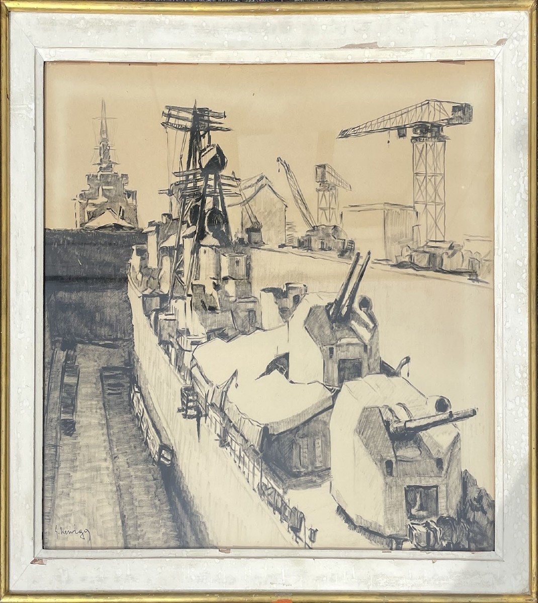 GUSTAVE HERVIGO  Bateau en calle sèche à Toulon 