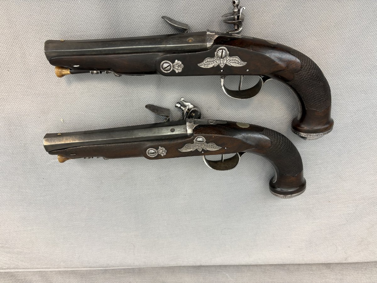 Pair Of Consulate/empire Officer's Pistols, Arquebusier Delomosne-photo-4