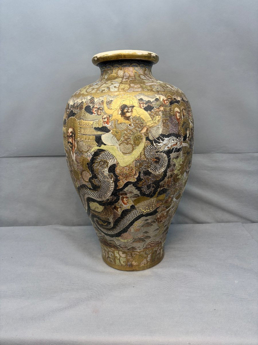 VASE SATSUMA grande taille  60  CM de haut PERIODE MEJI-photo-4
