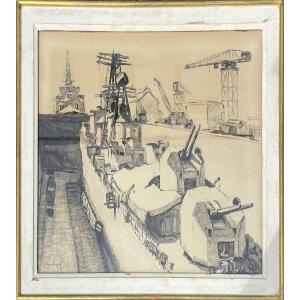GUSTAVE HERVIGO  Bateau en calle sèche à Toulon 