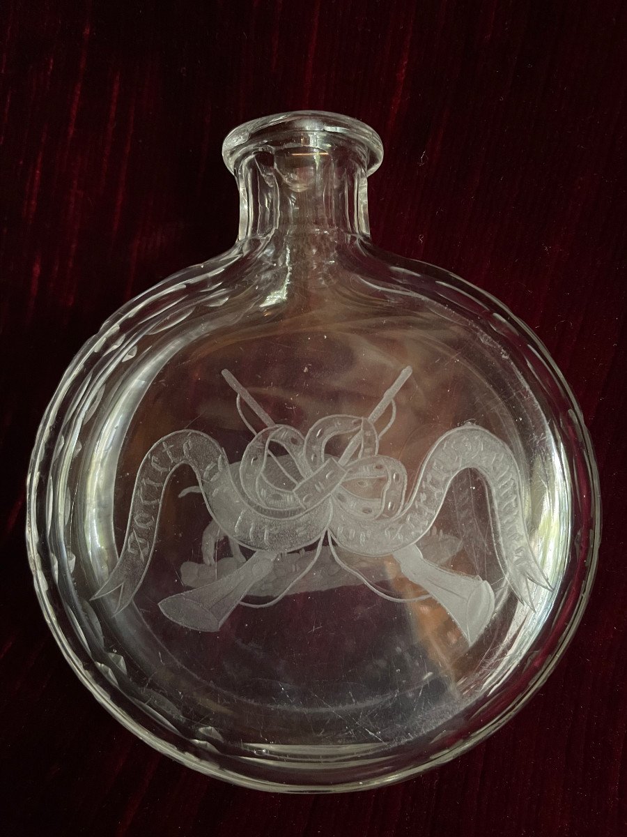 Flask Bottle Hunting Gourd Sarreguemines Shooting Society Engraved XIXth Glassware Wild Boar-photo-1
