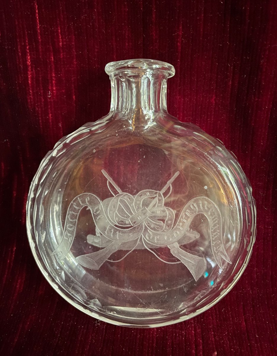 Flask Bottle Hunting Gourd Sarreguemines Shooting Society Engraved XIXth Glassware Wild Boar