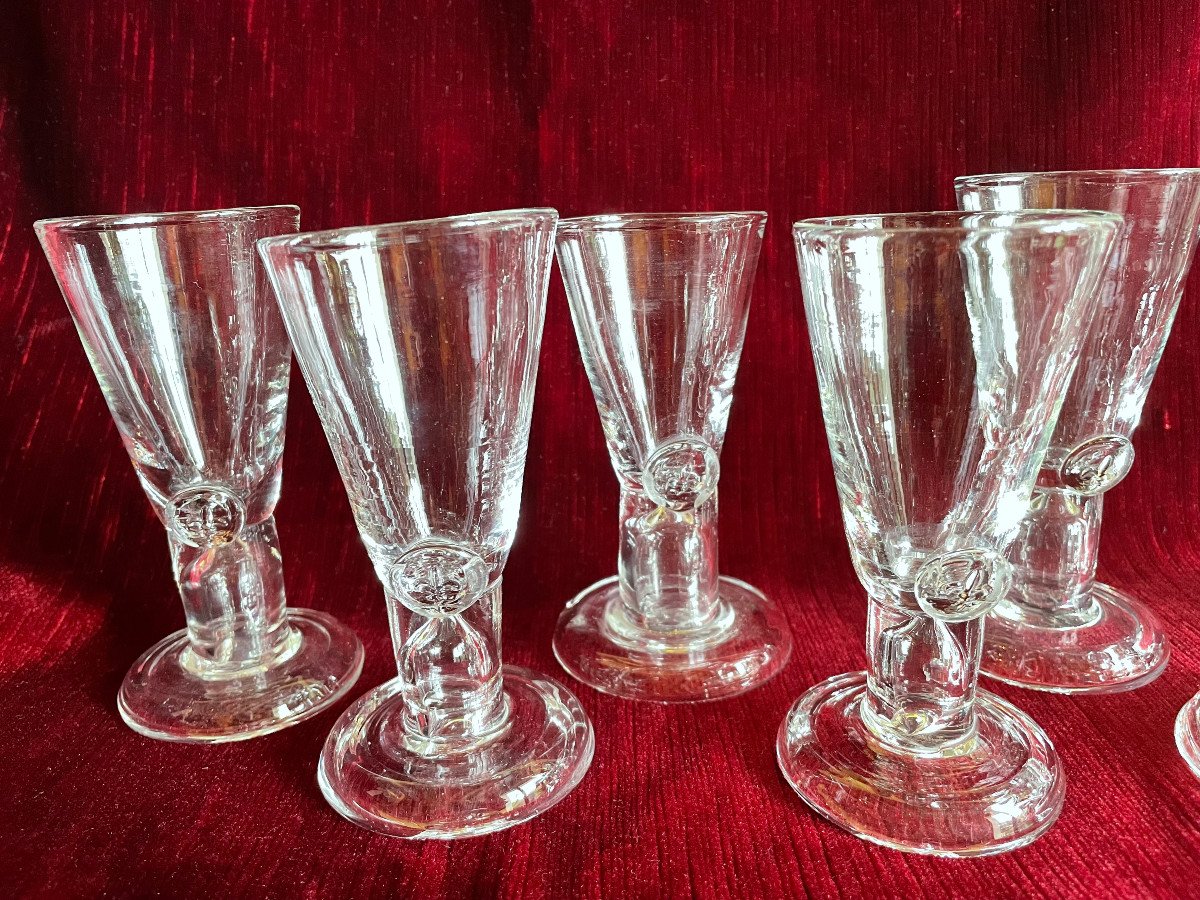 Ensemble Service de 8 Verres avec décor Pastillage Fleur de Lys XXème façon XVIIIème - Verrerie travail de souffleur-photo-3