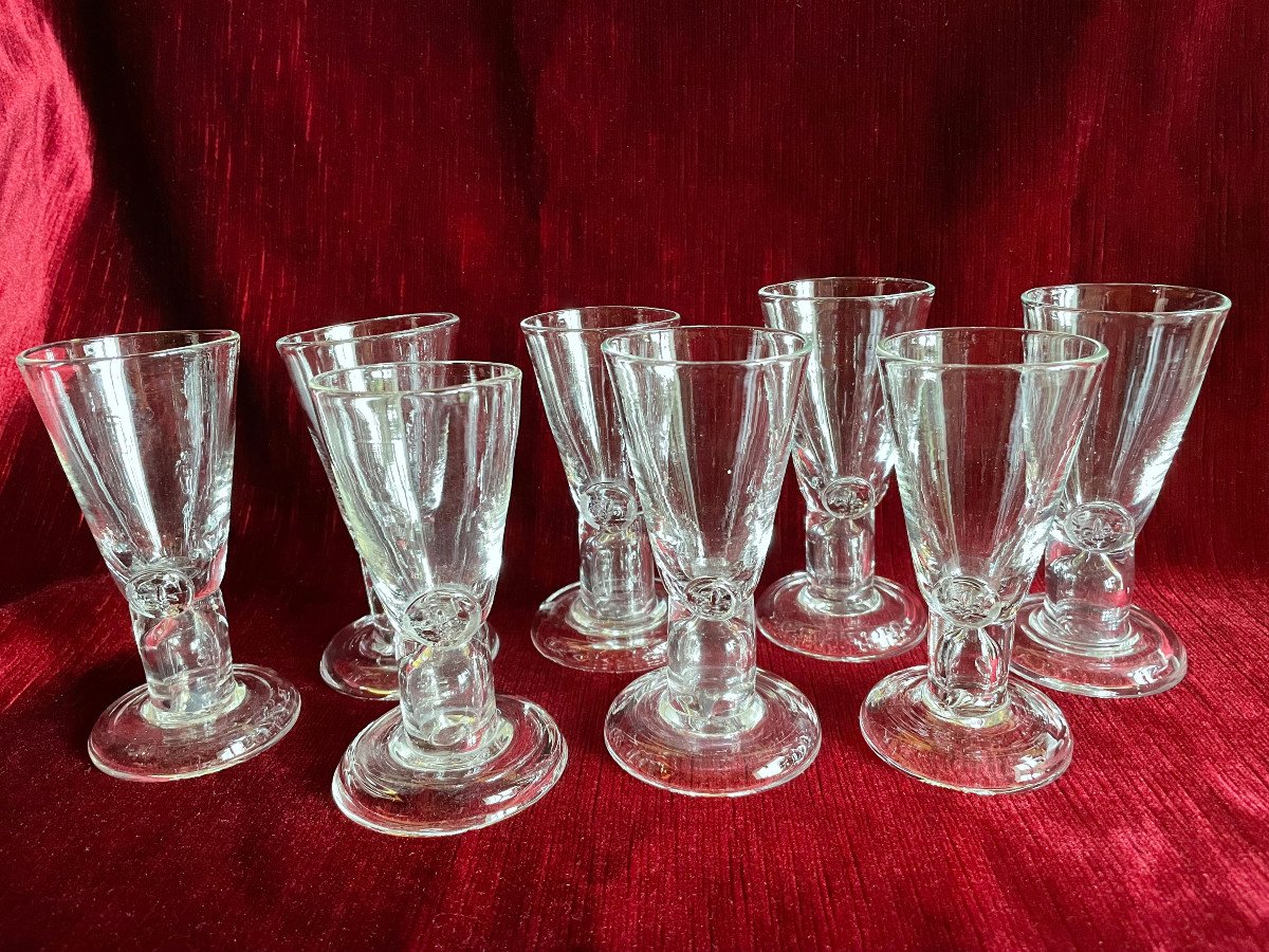 Service Set Of 8 Glasses With Pastillage Fleur De Lys Decor XXth XVIIIth Century - Gglassware Blower Work-photo-5