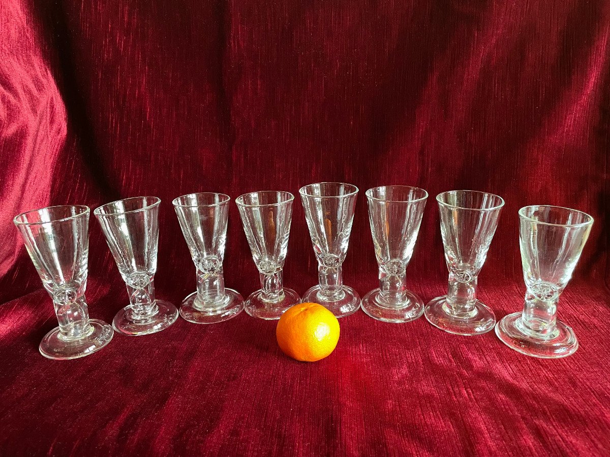 Service Set Of 8 Glasses With Pastillage Fleur De Lys Decor XXth XVIIIth Century - Gglassware Blower Work-photo-8