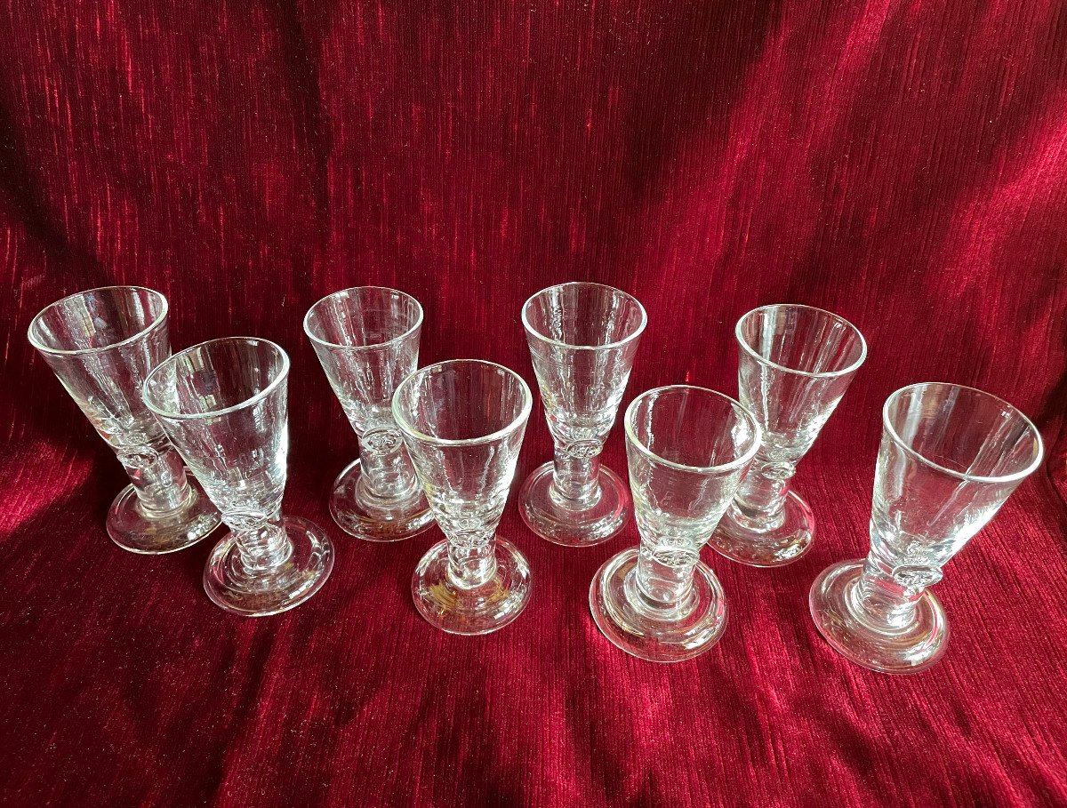 Service Set Of 8 Glasses With Pastillage Fleur De Lys Decor XXth XVIIIth Century - Gglassware Blower Work-photo-1