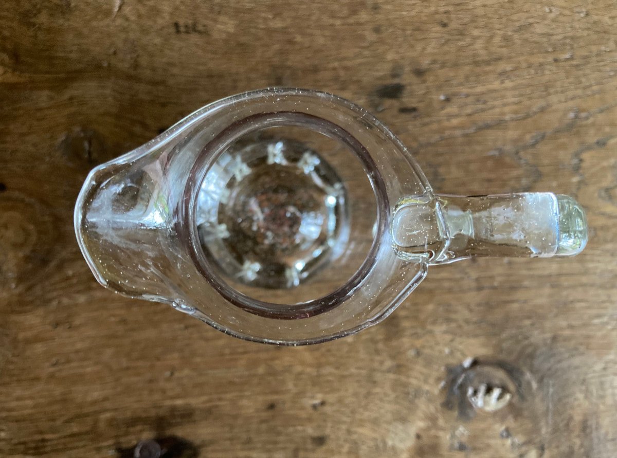 Small Translucent Blown Glass Pitcher Decorated With Purple  Line On Neck - Late 18th Glassware-photo-5