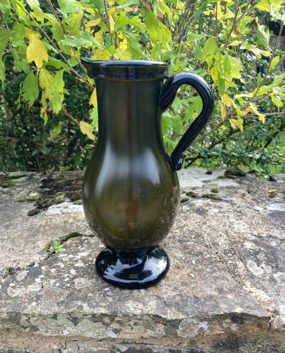 Elegant Blown Glass Pitcher - Late 18th Century Burgundy Or Lorraine Glassware-photo-3