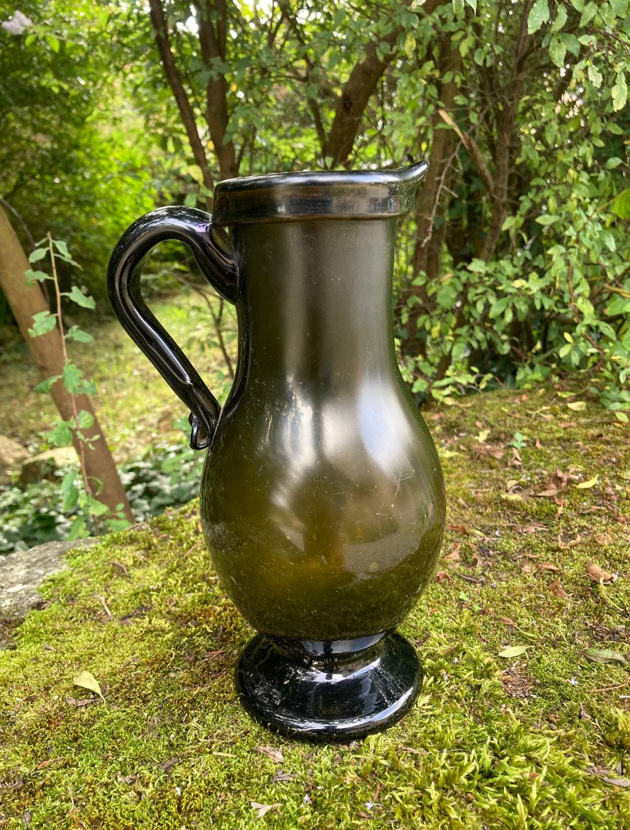 Elegant Blown Glass Pitcher - Late 18th Century Burgundy Or Lorraine Glassware-photo-8