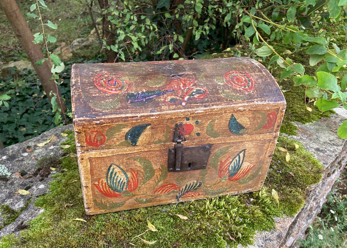 Norman Box Trunk From Rouen Wedding Chest In Painted Wood - Popular Folk Art Normandy Late XVIIIth-photo-2