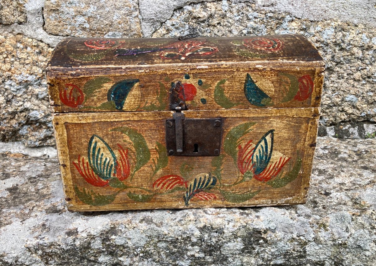 Norman Box Trunk From Rouen Wedding Chest In Painted Wood - Popular Folk Art Normandy Late XVIIIth-photo-6