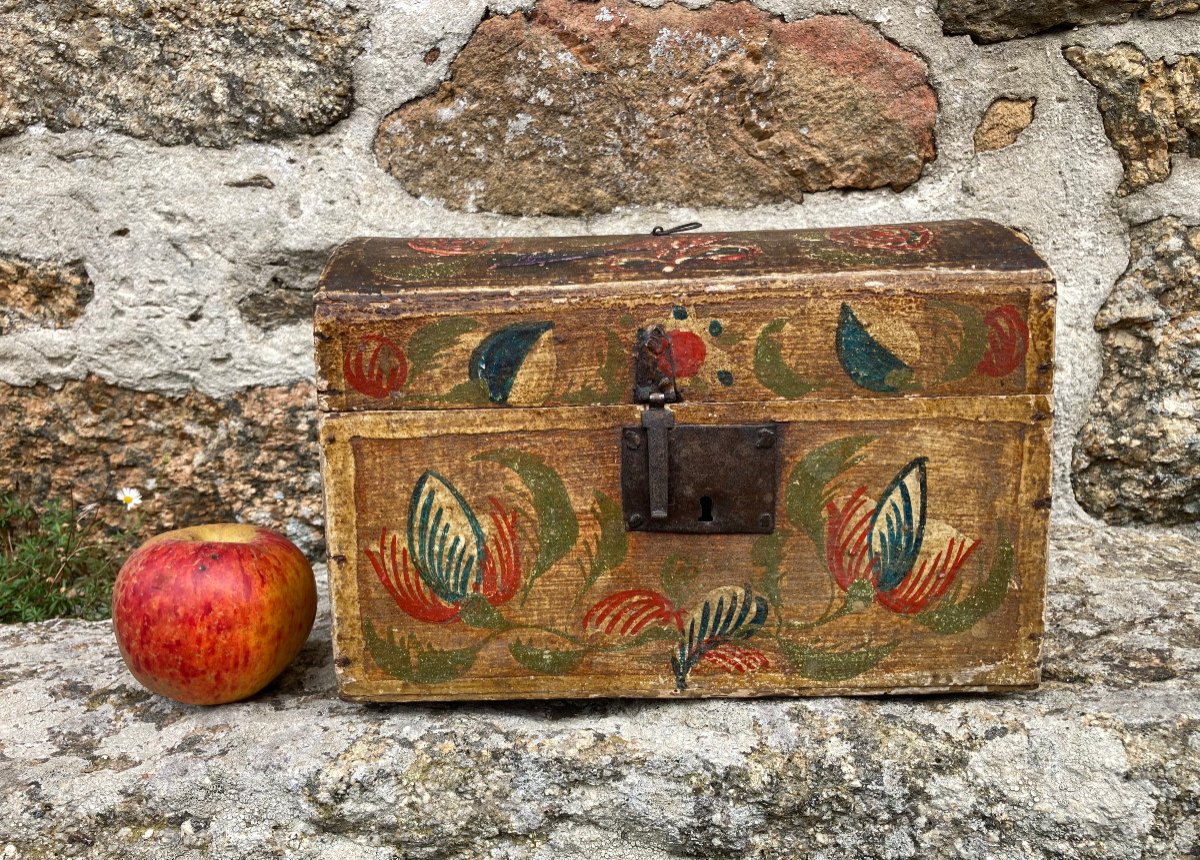 Norman Box Trunk From Rouen Wedding Chest In Painted Wood - Popular Folk Art Normandy Late XVIIIth-photo-7