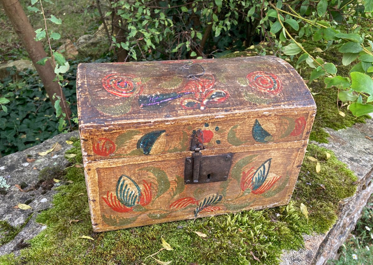 Norman Box Trunk From Rouen Wedding Chest In Painted Wood - Popular Folk Art Normandy Late XVIIIth-photo-8