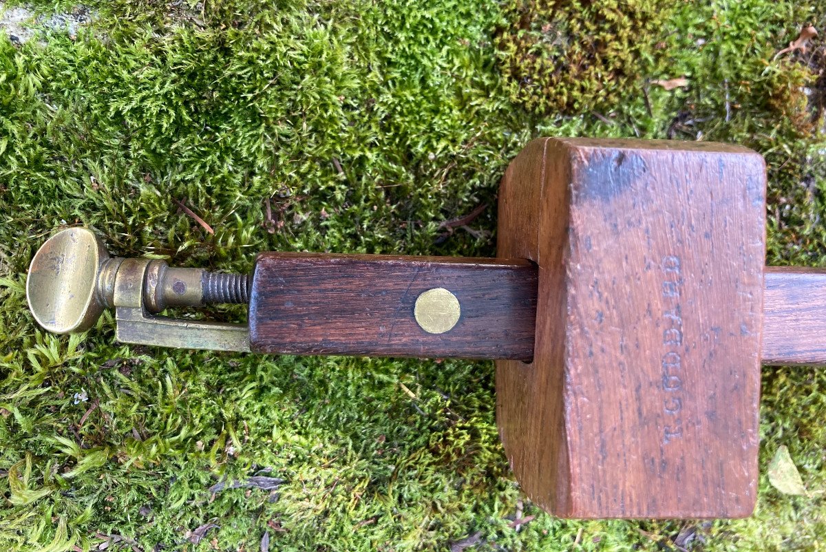 Outil: Trusquin de Menuisier Anglais en Bois de Rose,  Acajou et Laiton - Art Populaire XXème-photo-4