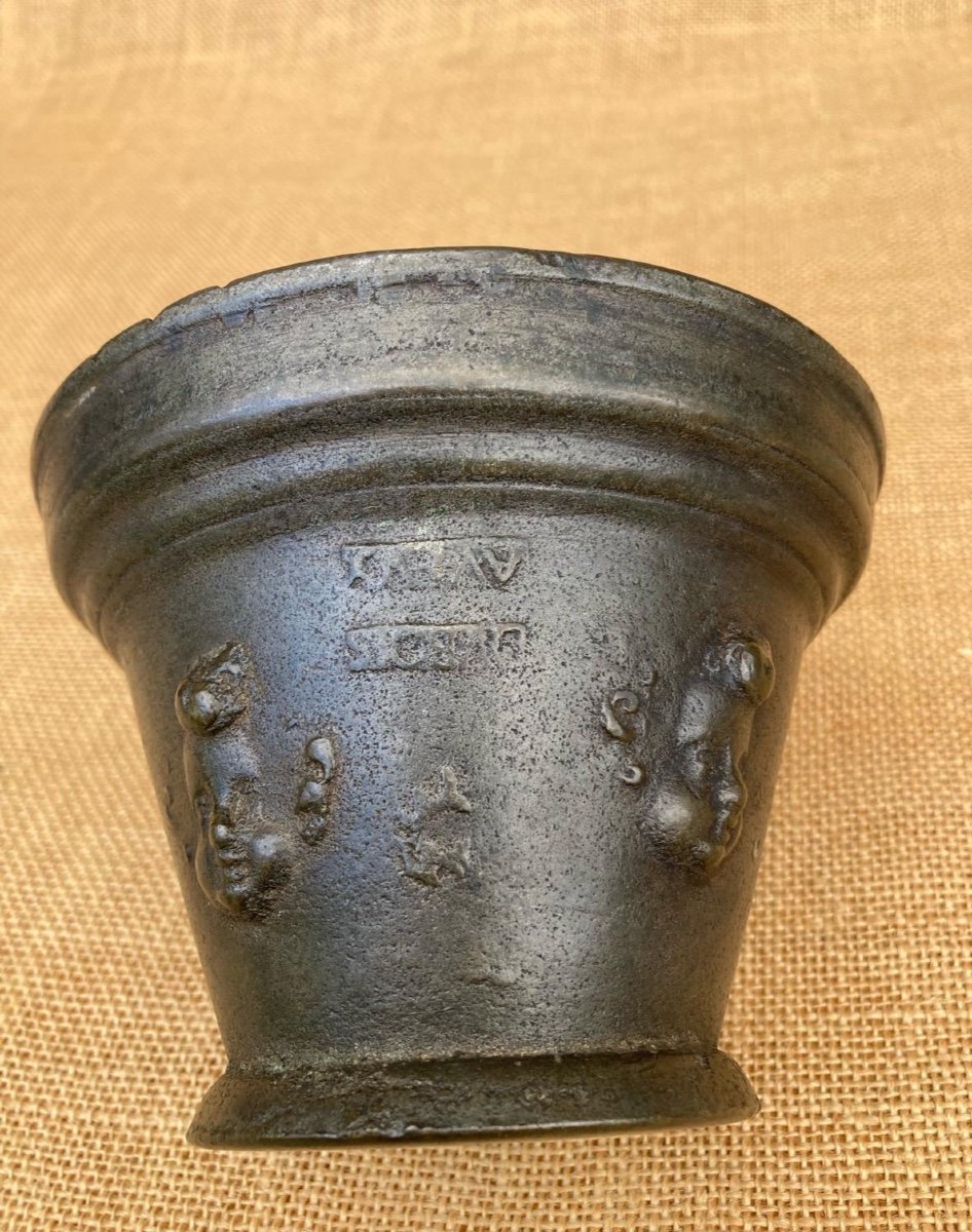 Bronze Mortar - Dubois Aupuy - Four Faces Of Putti - 18th Century-photo-8