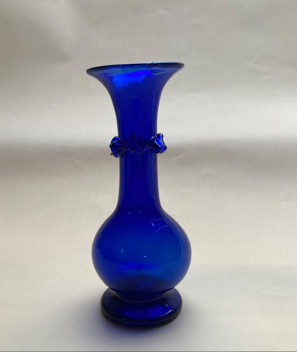 Small Soliflore Vase In Intense Blue Glass - Late 18th Century Glassware-photo-2