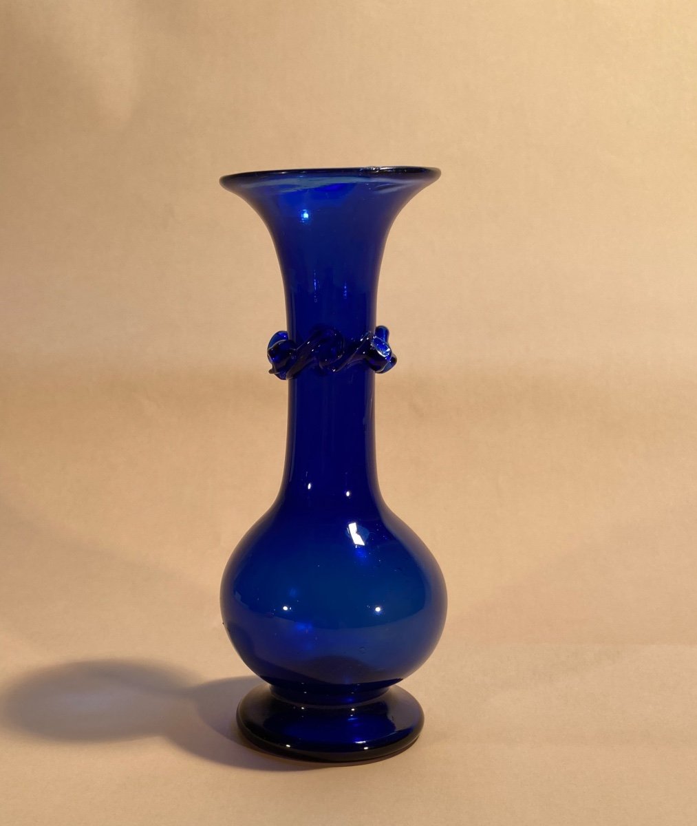 Small Soliflore Vase In Intense Blue Glass - Late 18th Century Glassware-photo-8