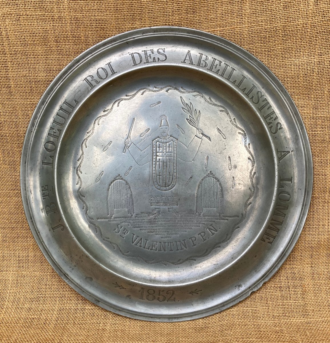 Dish From Community Of Abeillistes In Lomme (north Of France) Pewter Dated 1852 Valentine-photo-8