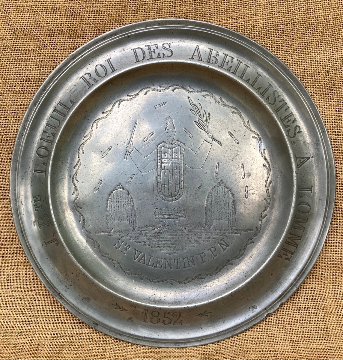 Dish From Community Of Abeillistes In Lomme (north Of France) Pewter Dated 1852 Valentine