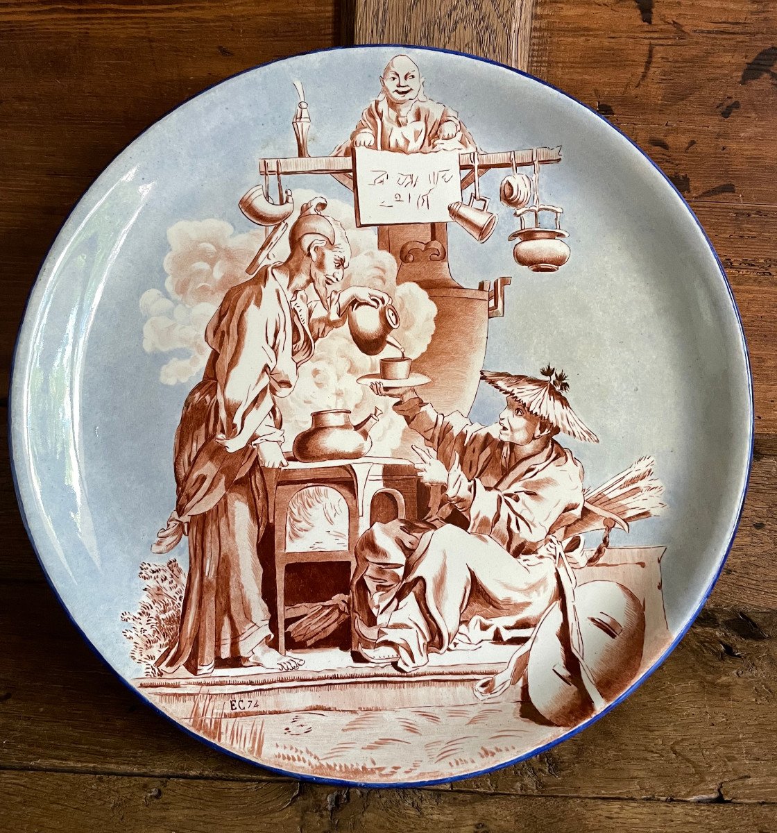 Plat En Faience Fine De Creil Et Montereau - Décor Au Chinois - Fin XIXème-photo-2