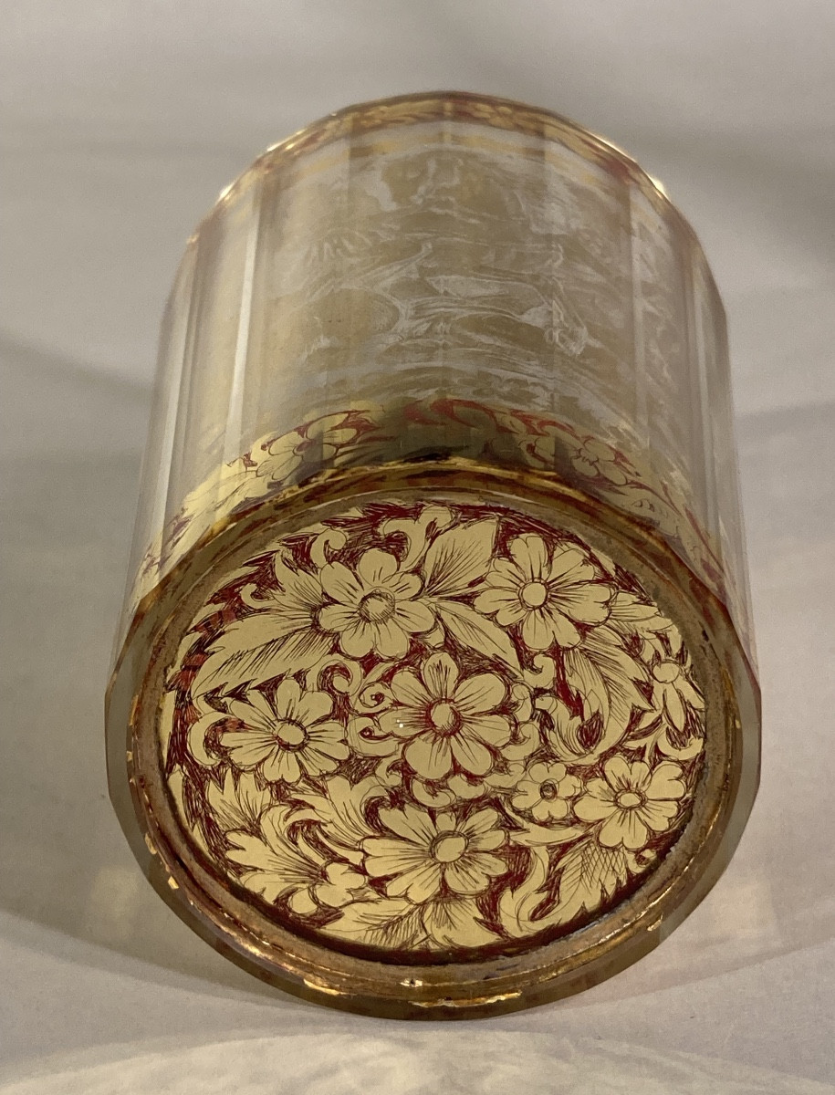 Zwischengoldglas, Double-walled Glass Goblet. Bohemian, Germany, 18th Century. Signed -photo-5