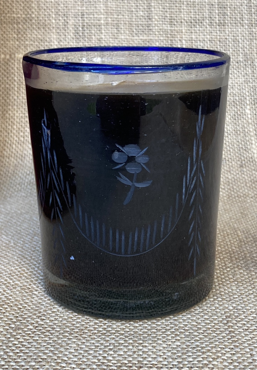 Norman Glass Goblet With Blue Rim, Folk Art, 18th / 19th Century-photo-2