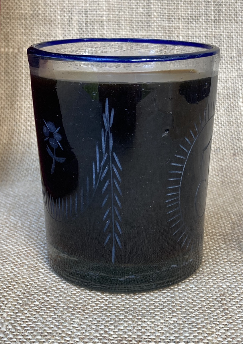 Norman Glass Goblet With Blue Rim, Folk Art, 18th / 19th Century-photo-3