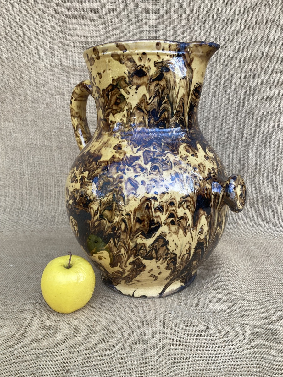 Large Glazed Earthenware Pitcher With Handle, Savoie Or Dauphiné, 19th Century-photo-2