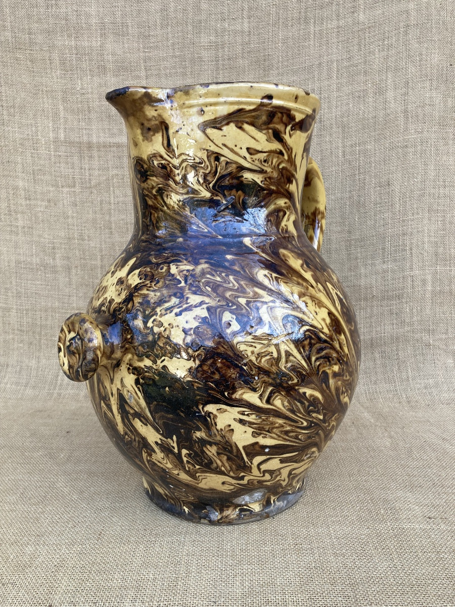 Large Glazed Earthenware Pitcher With Handle, Savoie Or Dauphiné, 19th Century-photo-4