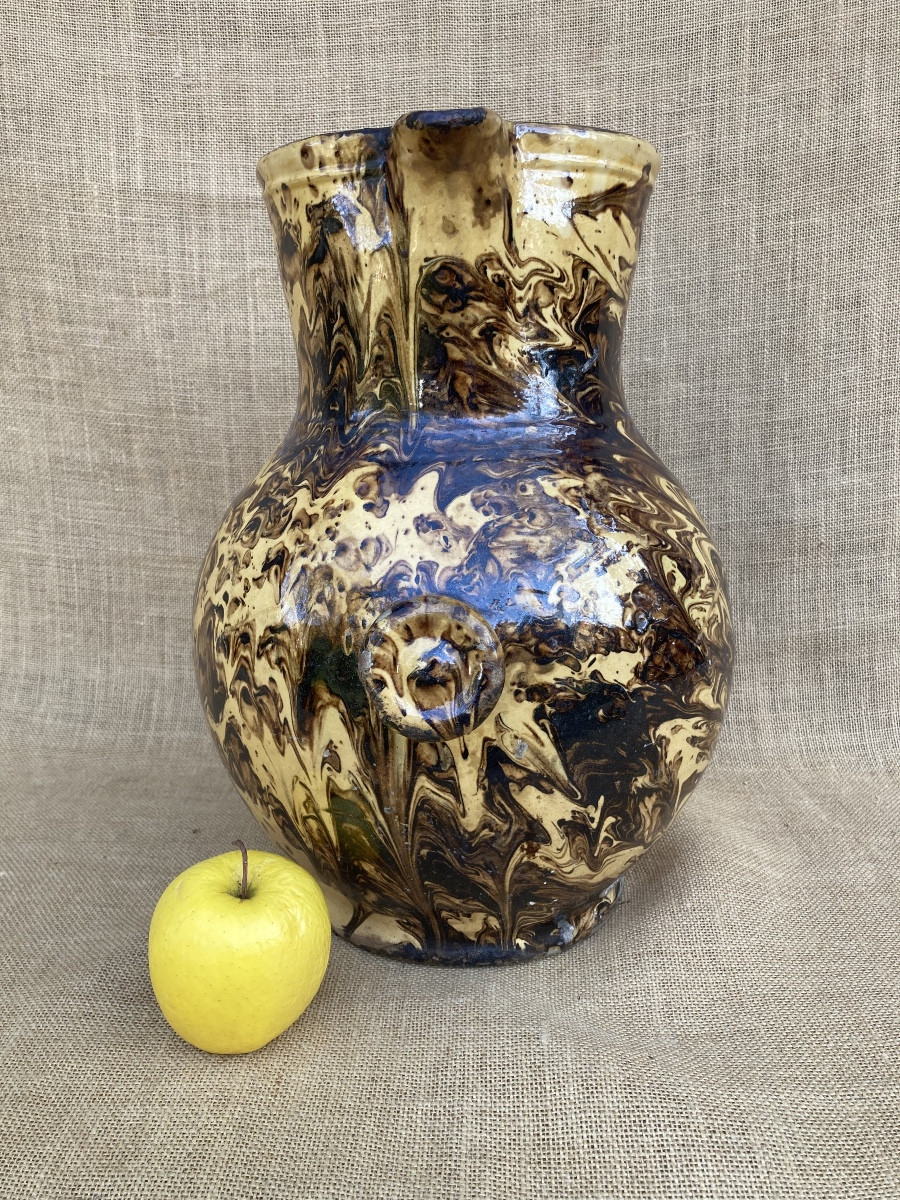 Large Glazed Earthenware Pitcher With Handle, Savoie Or Dauphiné, 19th Century-photo-6