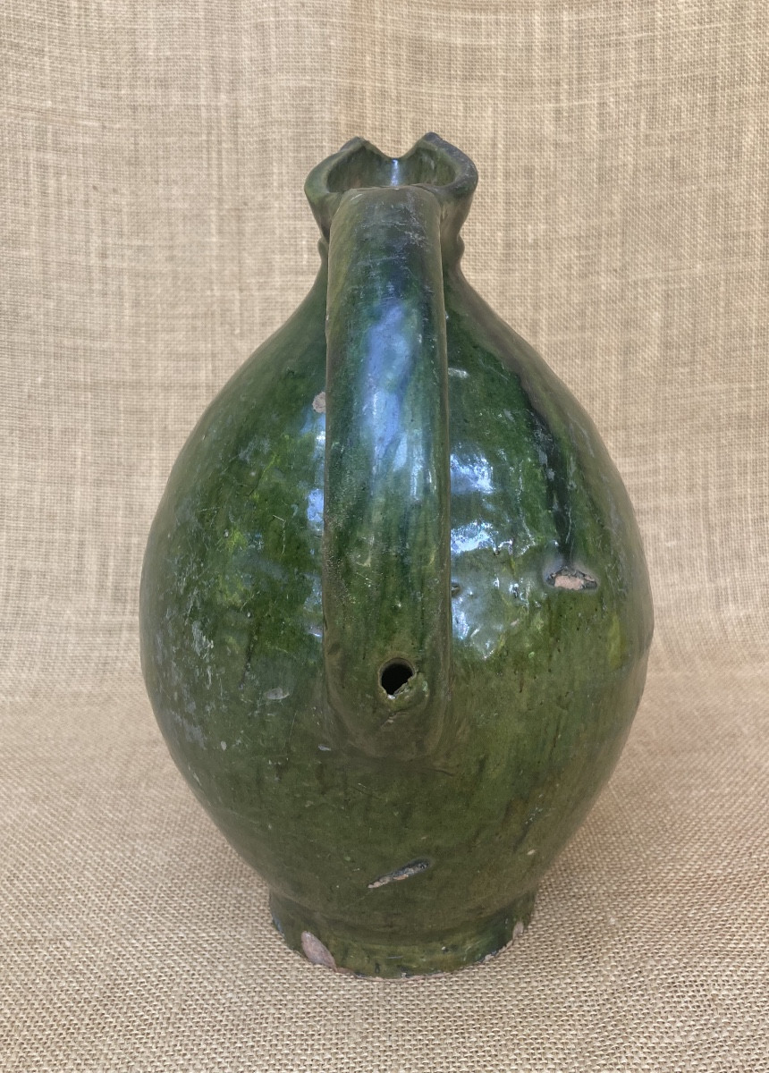 Pitcher, Glazed Earthenware Jug, Pré d'Auge Pottery, Normandy, Calvados, 19th Century.-photo-4