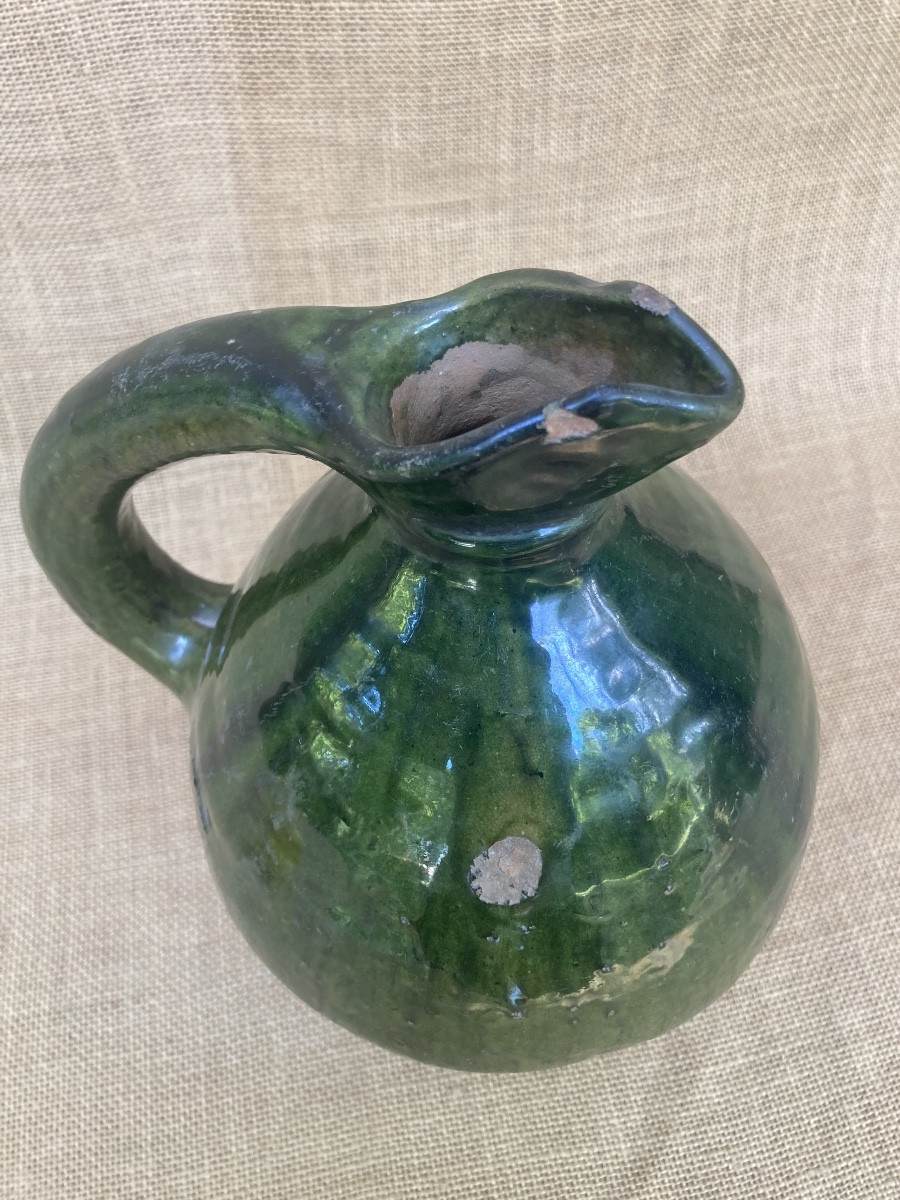 Pitcher, Glazed Earthenware Jug, Pré d'Auge Pottery, Normandy, Calvados, 19th Century.-photo-2