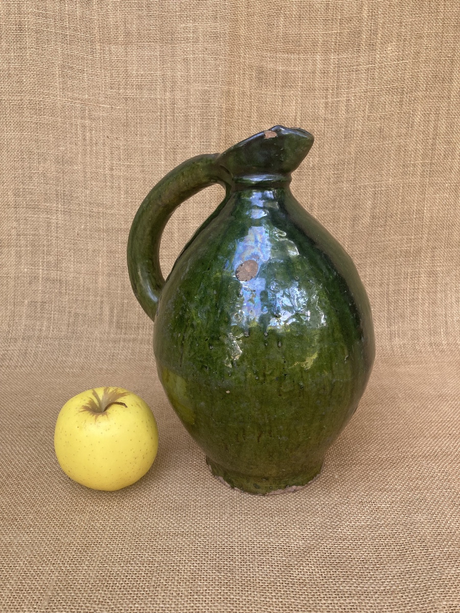 Pitcher, Glazed Earthenware Jug, Pré d'Auge Pottery, Normandy, Calvados, 19th Century.-photo-5