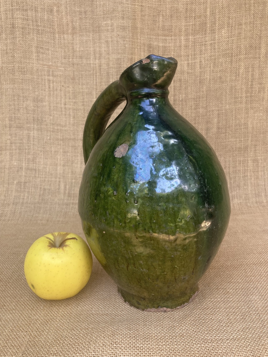 Pitcher, Glazed Earthenware Jug, Pré d'Auge Pottery, Normandy, Calvados, 19th Century.-photo-6