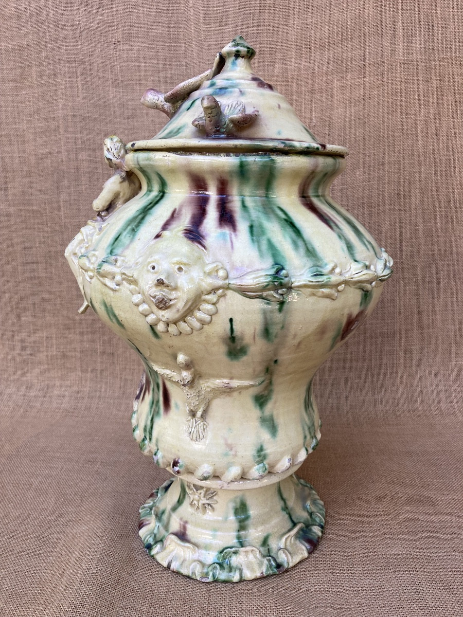 Glazed Earthenware Water Fountain, Provence, Biot? Early 19th Century, Folk Art Pottery.-photo-1