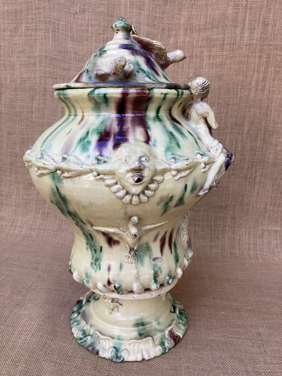 Glazed Earthenware Water Fountain, Provence, Biot? Early 19th Century, Folk Art Pottery.-photo-3