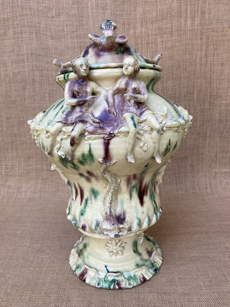 Glazed Earthenware Water Fountain, Provence, Biot? Early 19th Century, Folk Art Pottery.