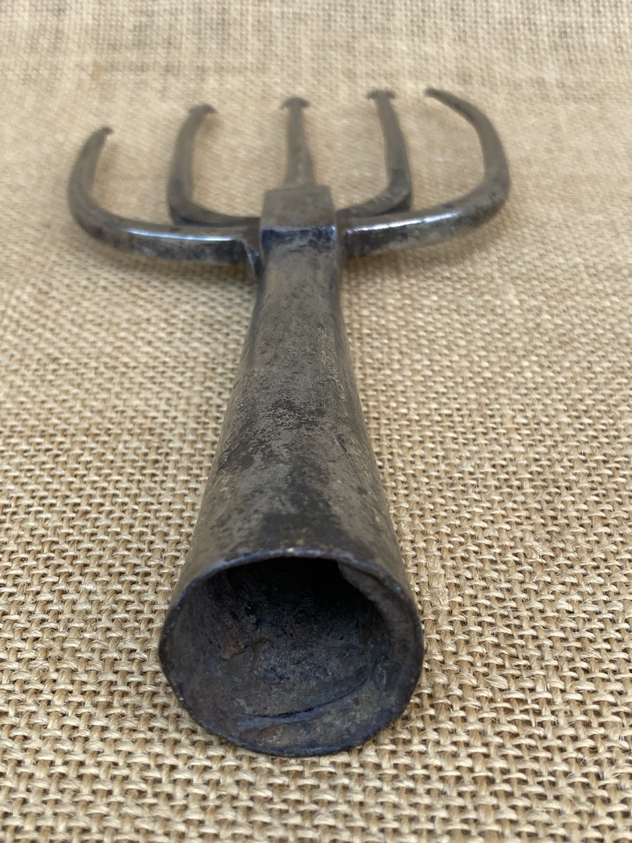 Petite fouëne en fer forgé, outil, pêche, art populaire XIXe-photo-4