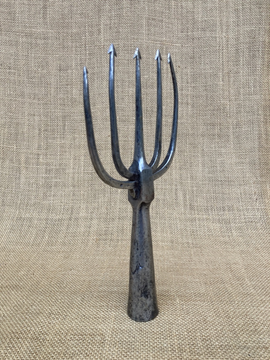Petite fouëne en fer forgé, outil, pêche, art populaire XIXe-photo-2