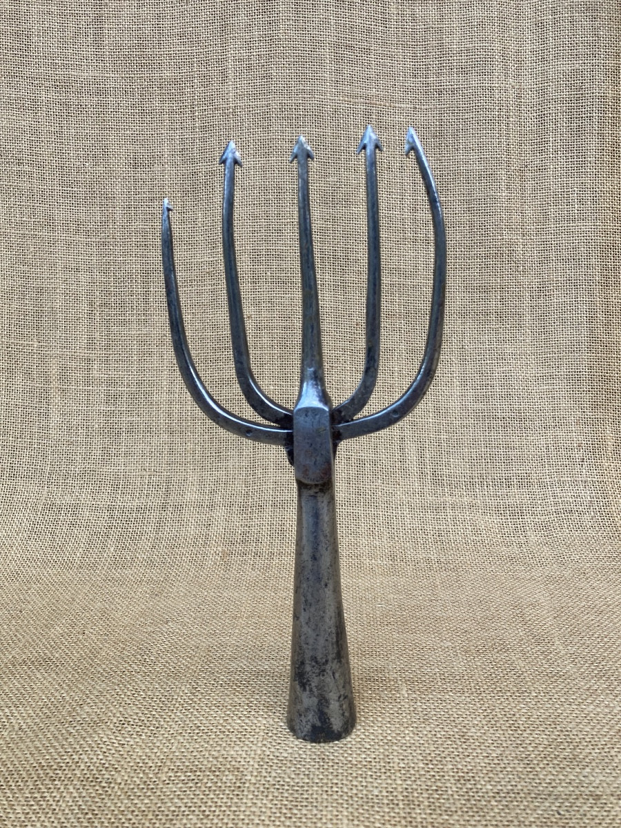 Petite fouëne en fer forgé, outil, pêche, art populaire XIXe-photo-4