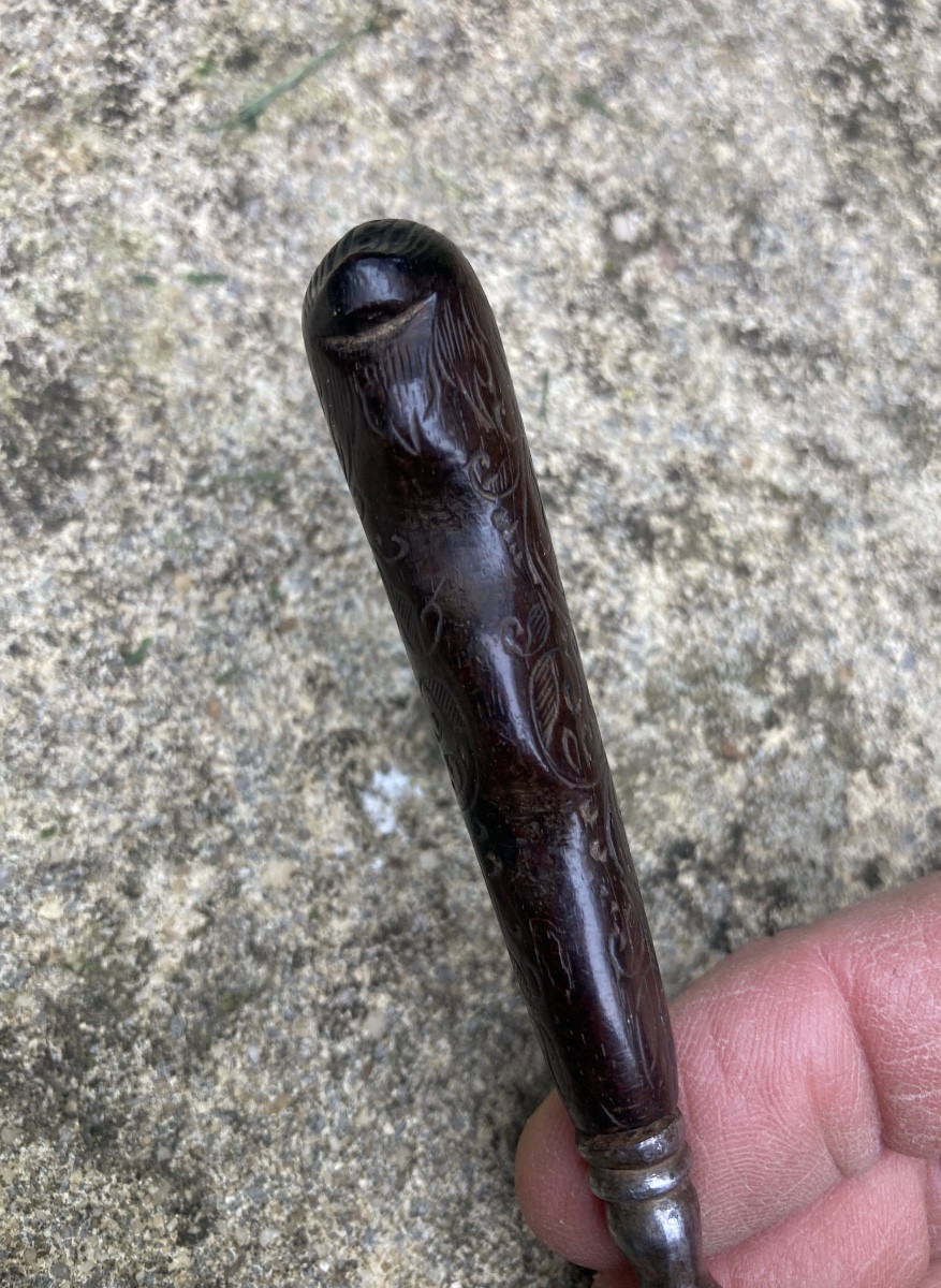 Two-pronged Spear Fork, Dolphin Head Handle, 17th Century. Tableware, Folk Art.-photo-1