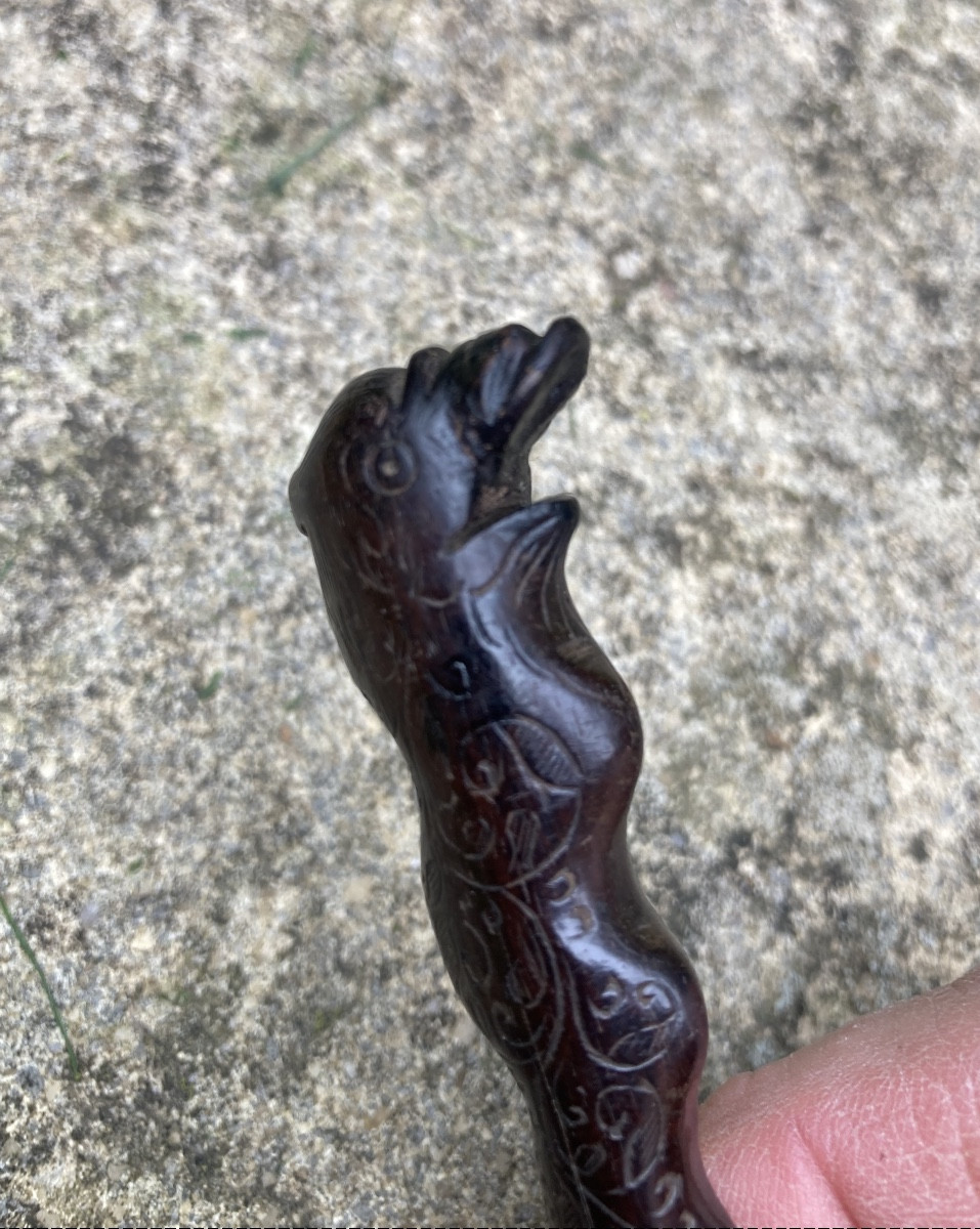 Two-pronged Spear Fork, Dolphin Head Handle, 17th Century. Tableware, Folk Art.-photo-2