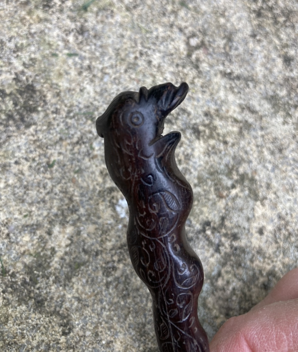 Two-pronged Spear Fork, Dolphin Head Handle, 17th Century. Tableware, Folk Art.-photo-3
