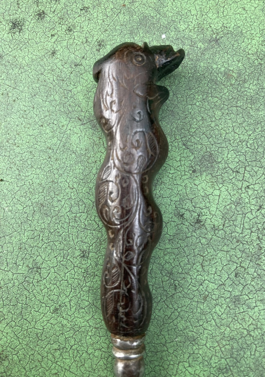 Two-pronged Spear Fork, Dolphin Head Handle, 17th Century. Tableware, Folk Art.-photo-5